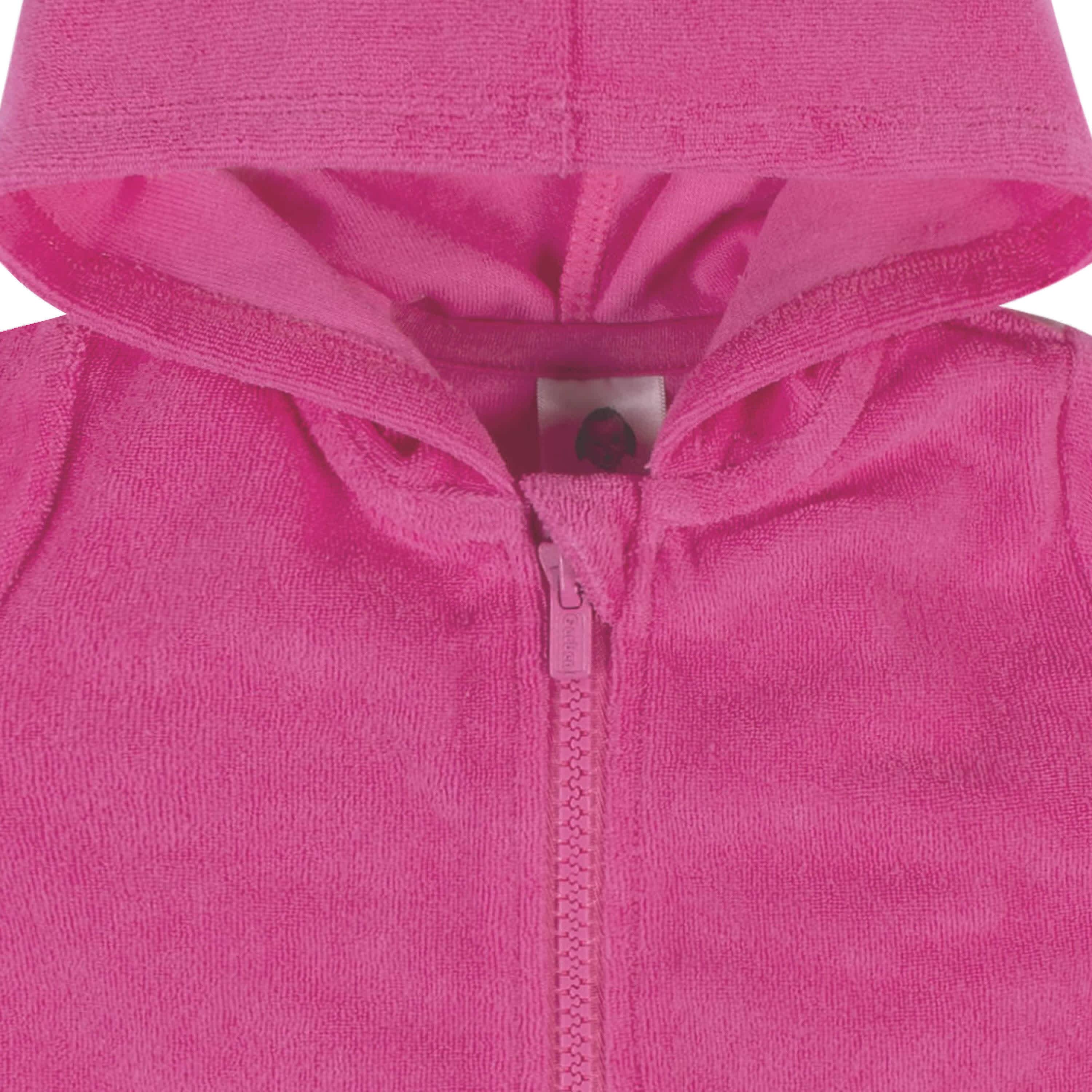 Embroidered Baby & Toddler Girls Pink Hooded Zip Front Terry Swim Coverup - Image 6