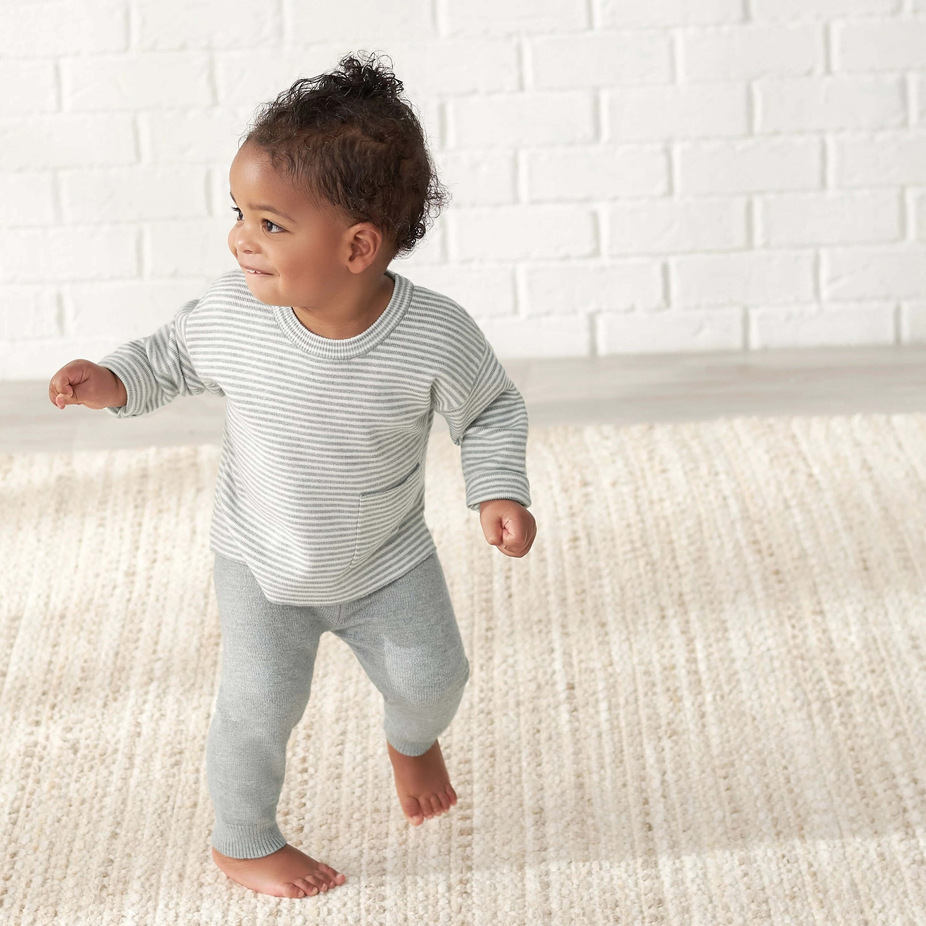 Infant & Toddler Boys Gray Heather Striped Sweater with Pocket - Image 3