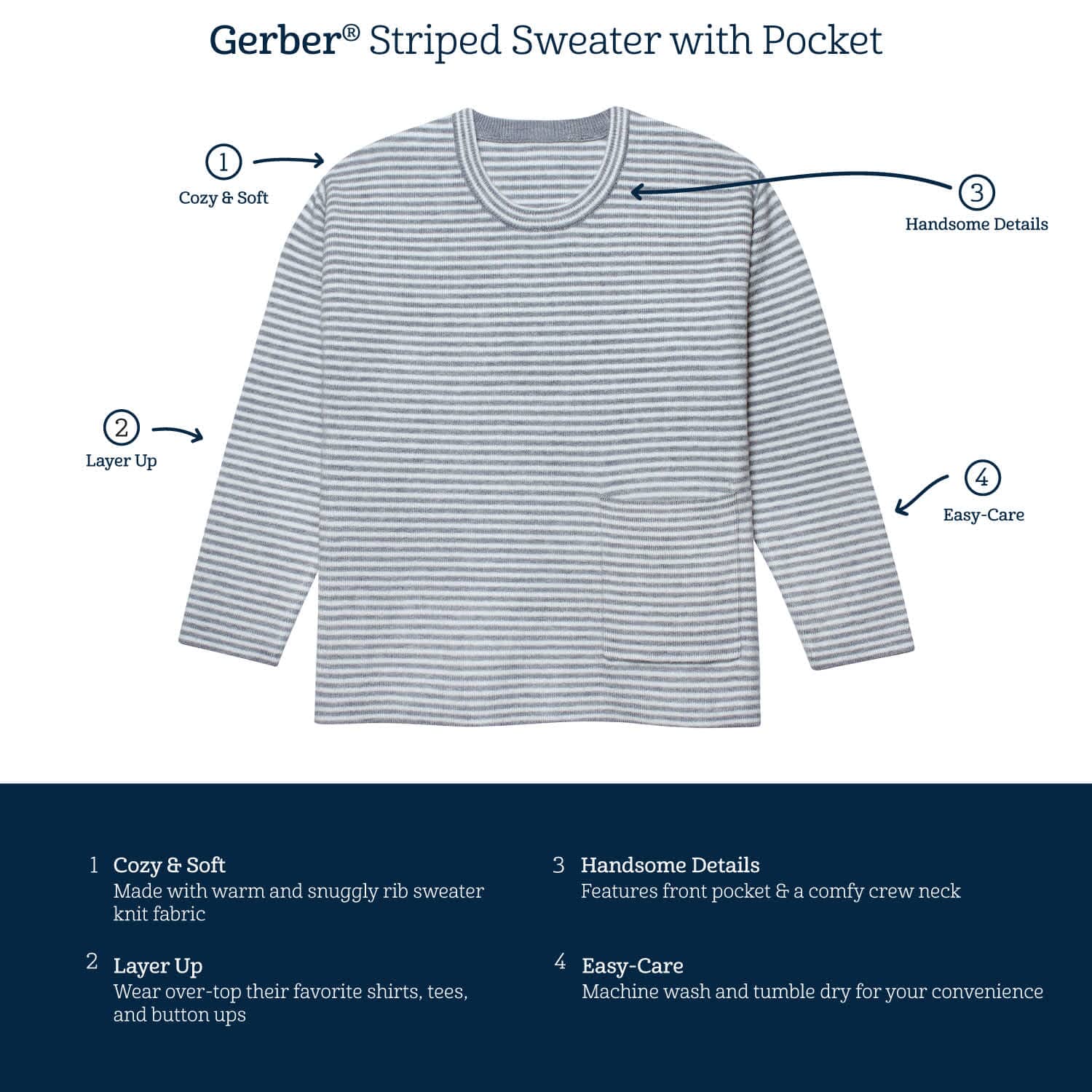 Infant & Toddler Boys Gray Heather Striped Sweater with Pocket - Image 7