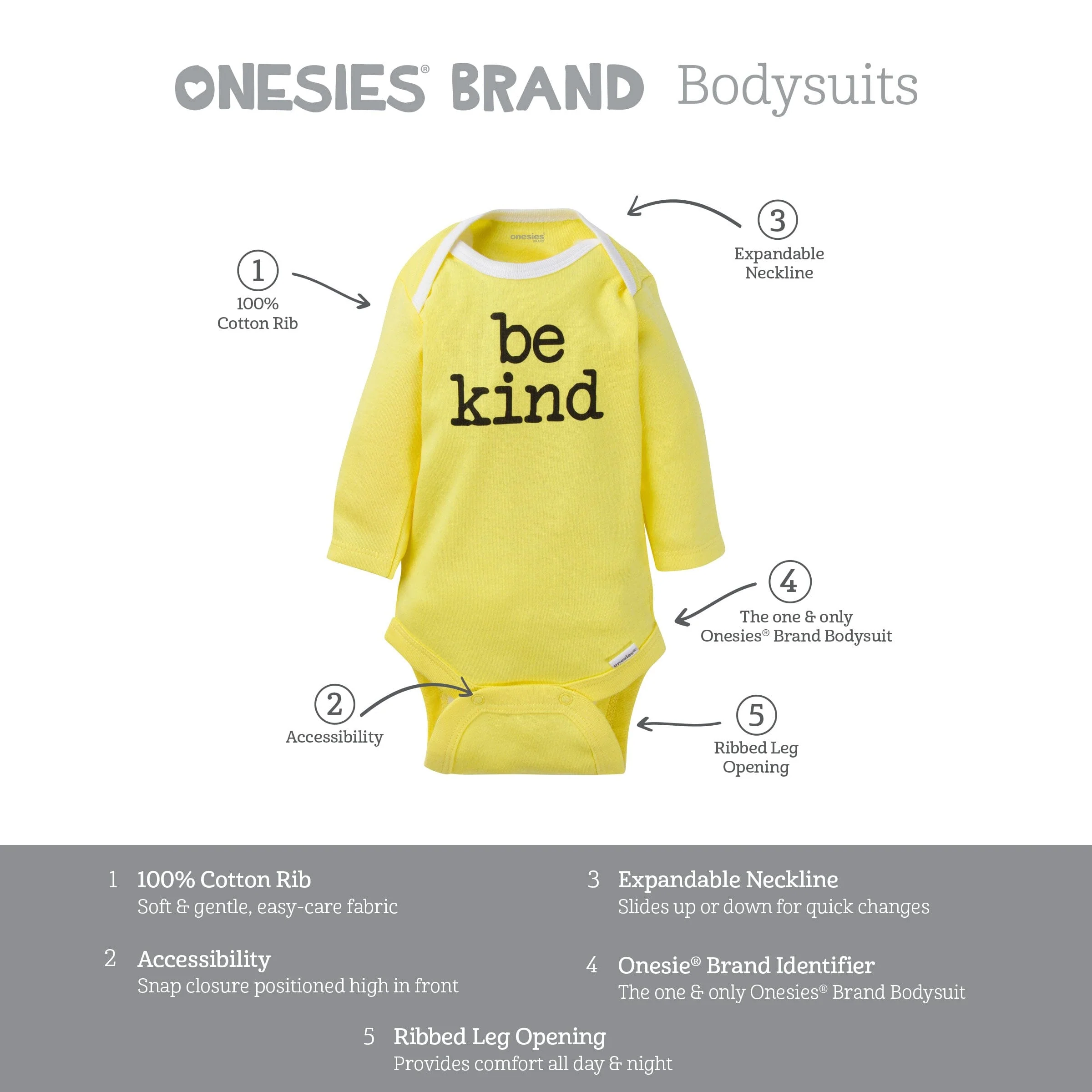 6-Pack Baby Neutral Long Sleeve Onesies® Brand Bodysuits, Newborn - Image 8
