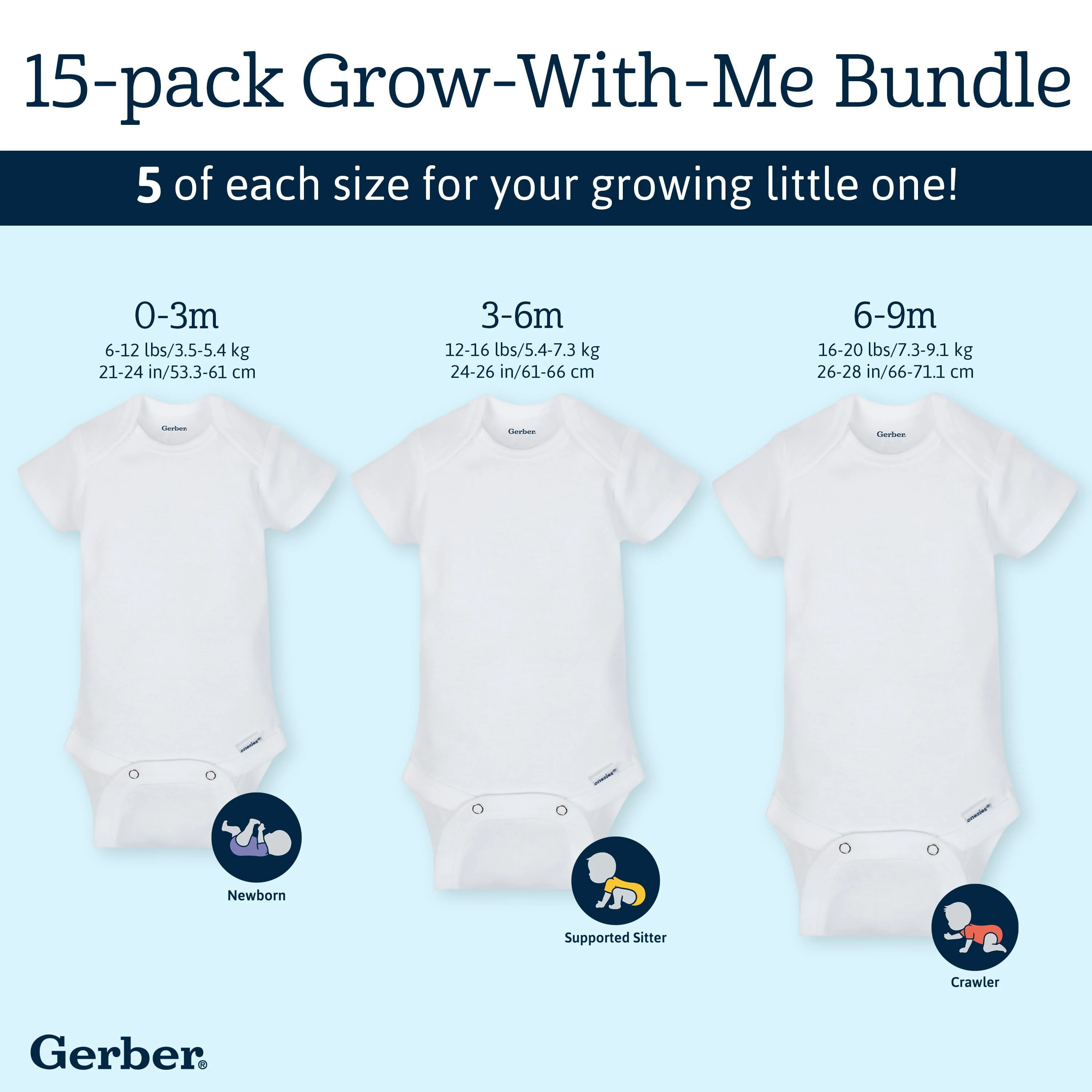 Onesies® 15-Pack Grow-With-Me White Short Sleeve Bodysuits Assorted Size Set - Image 4