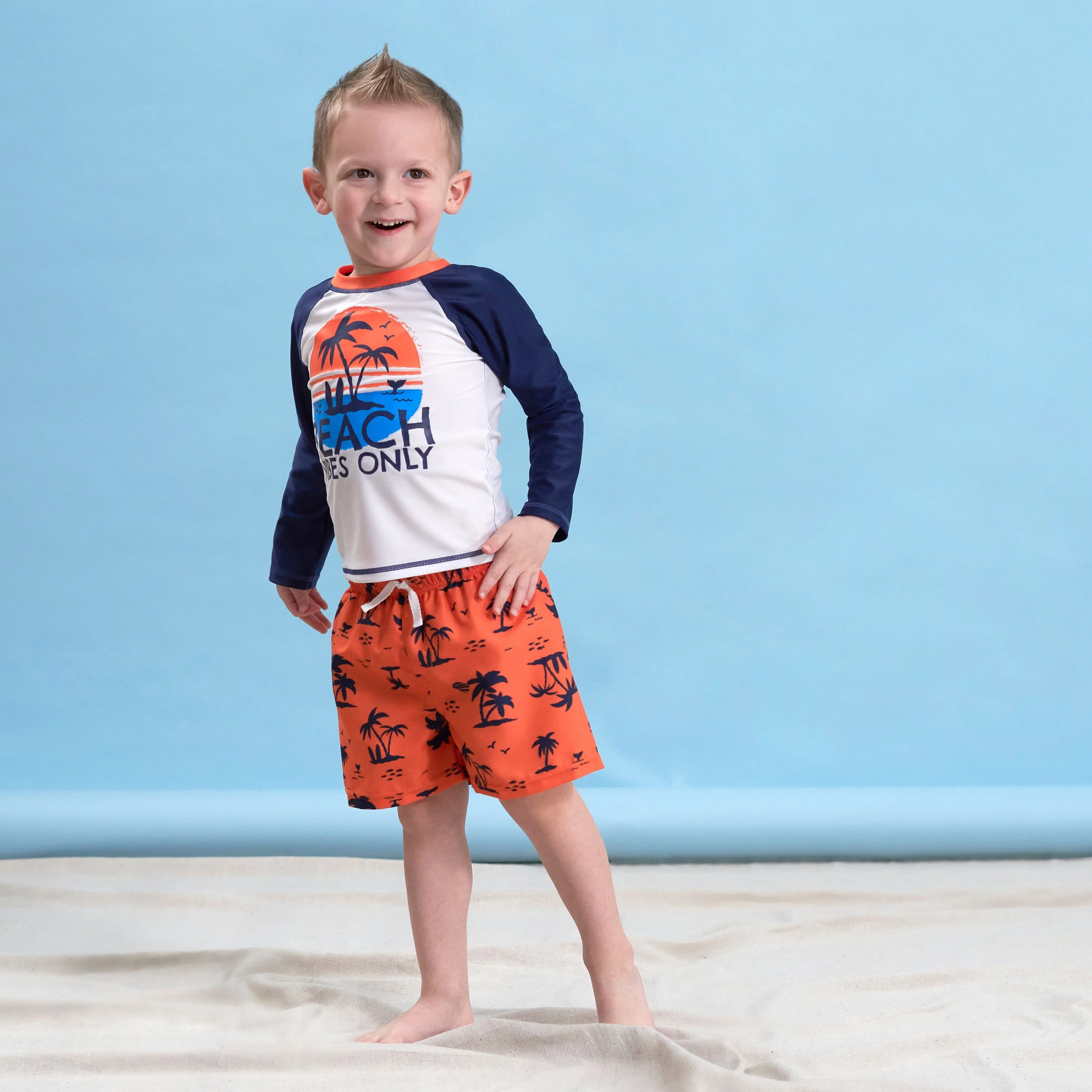 2-Piece Baby & Toddler Boys UPF 50+ Vacation Vibes Rash Guard & Swim Trunks Set - Image 3