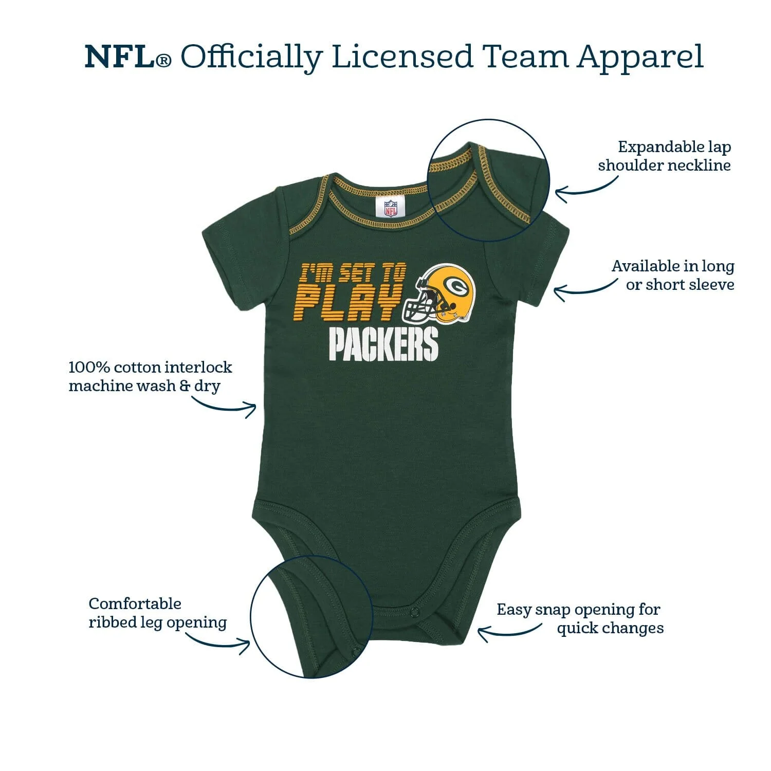 3-Pack Baby Girls Green Bay Packers Short Sleeve Bodysuits - Image 5
